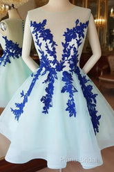Short Blue Lace Tulle Formal Prom Dresses, Short Blue Lace Homecoming Graduation Dresses